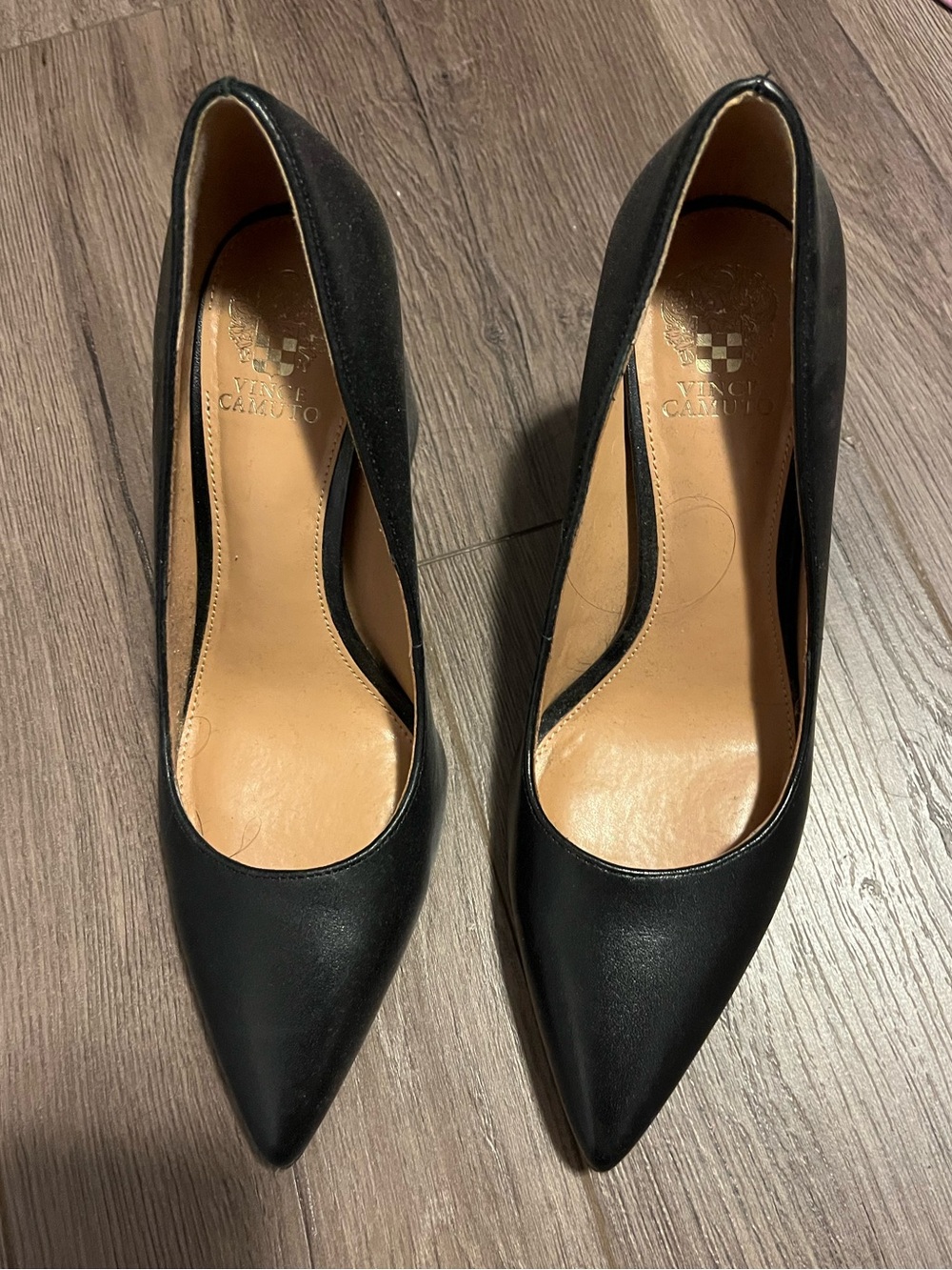 Vince Camuto Black Pointed Toe Pumps - Leather Slip-On Heels